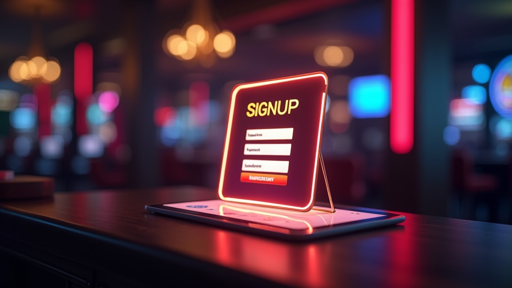 Formulario de registro digital en un entorno de casino oscuro y elegante